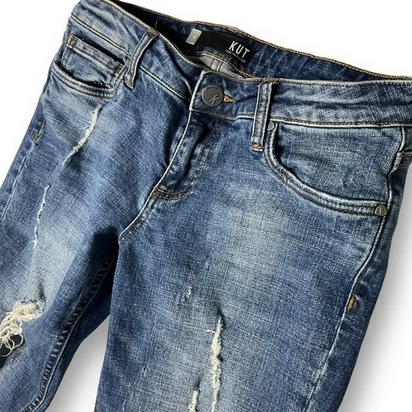 Kut From The Cloth Catherine Boyfriend Distressed Jeans Med Wash Stretch Sz 4 - Picture 5 of 11